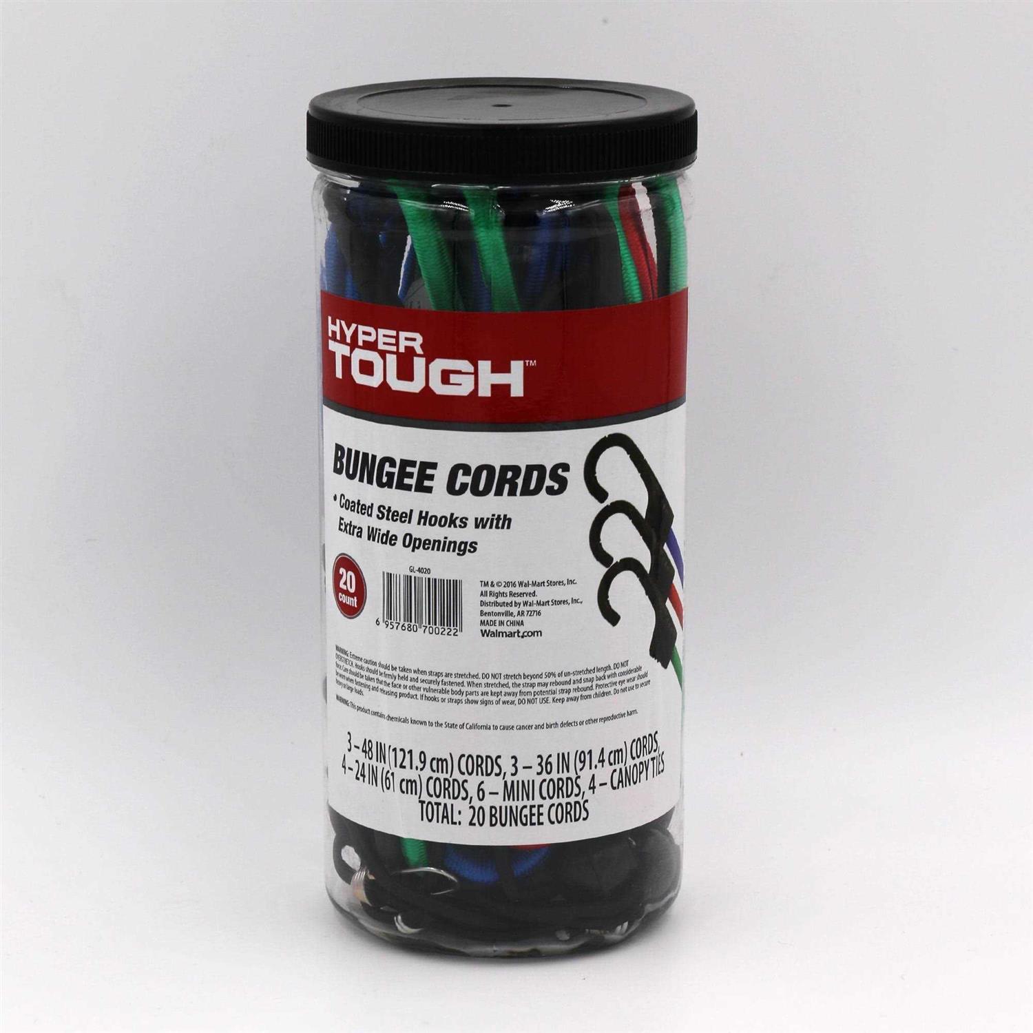 Hyper Tough 20 Pcs Bungee Cord Set Packed in Plastic Jar - Hardwares ...