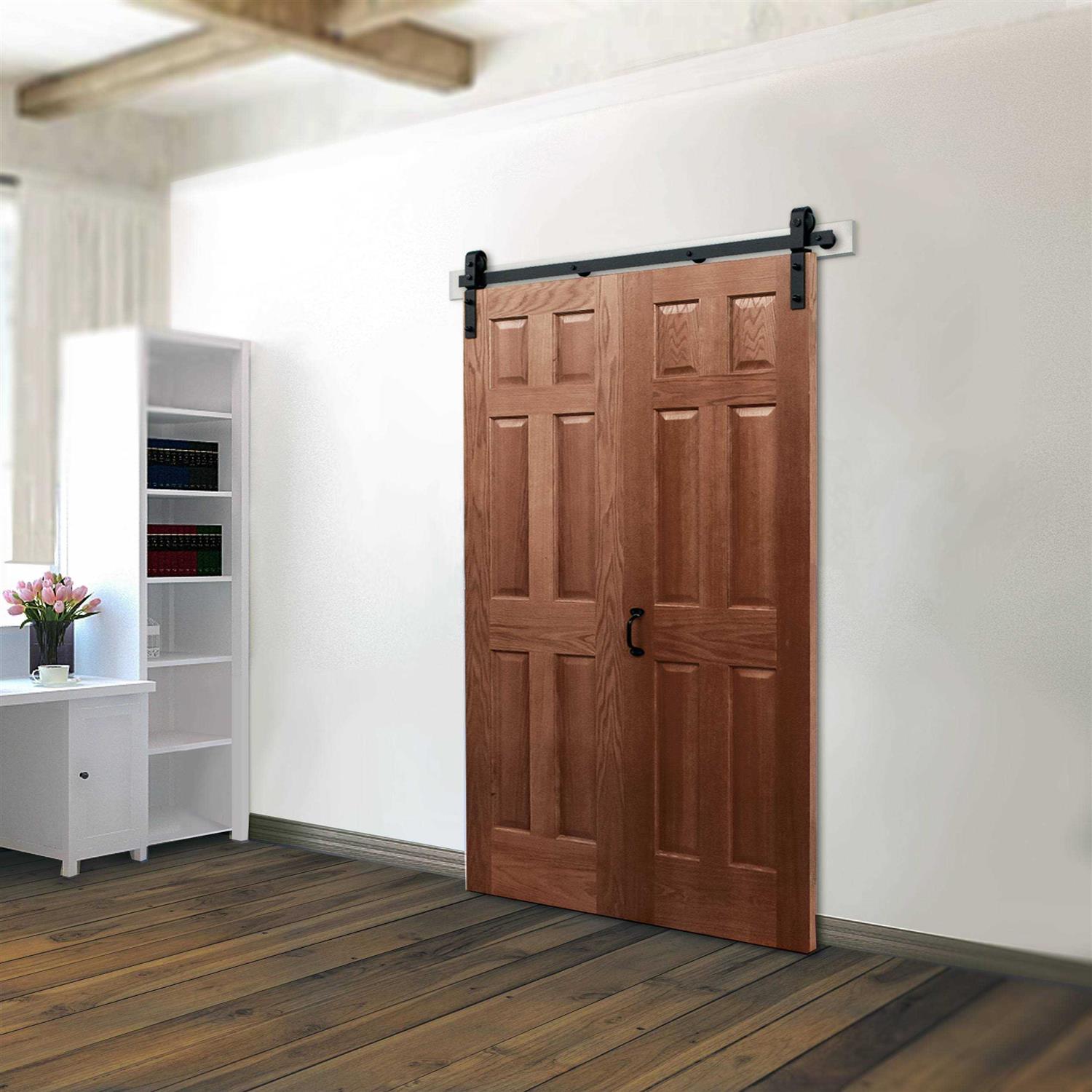 Quiet Glide 75 In. Black Single Bi-Fold Sliding Barn Door Track And ...