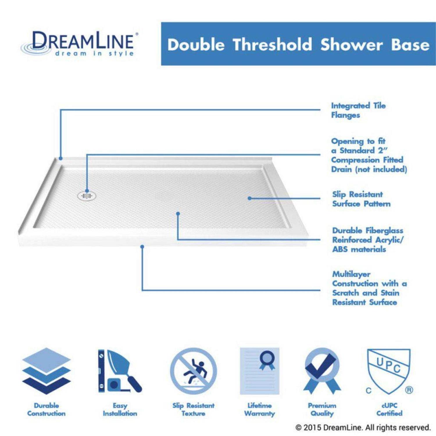 DreamLine DLT-1036481 SlimLine 36 In. X 48 In. Double Threshold Shower ...