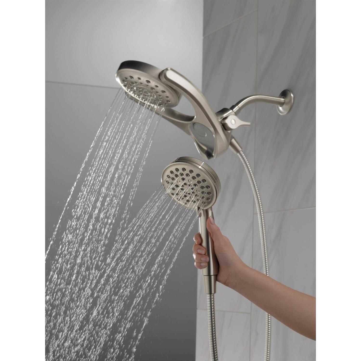 Delta HydroRain Spotshield Brushed Nickel Round Rain Shower Head Dual ...