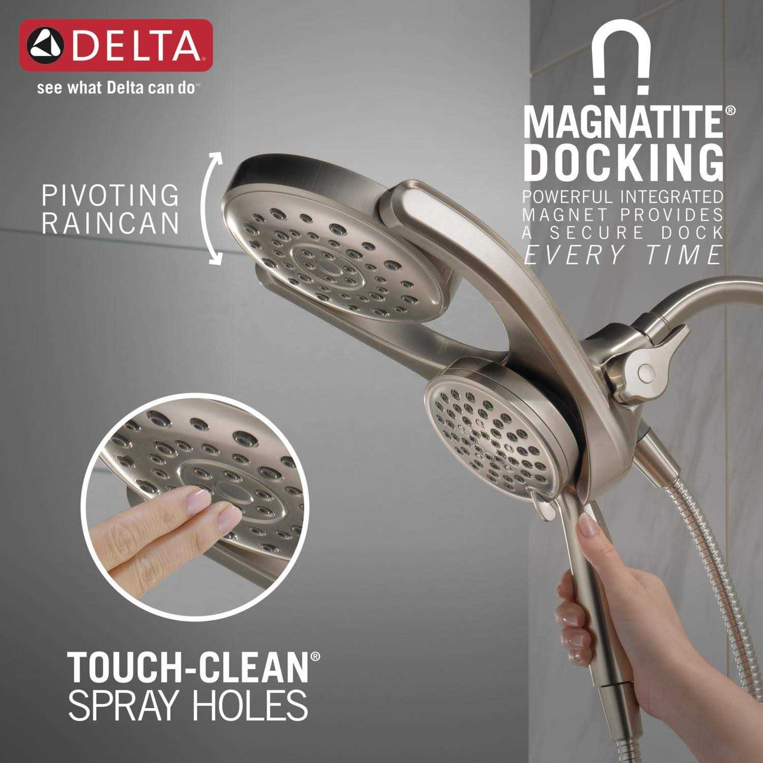 Delta HydroRain Spotshield Brushed Nickel Round Rain Shower Head Dual ...