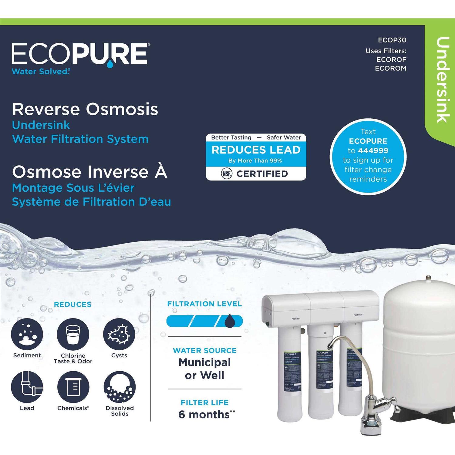 Ecopure Reverse Osmosis Under Sink Water Filtration System Hardwares