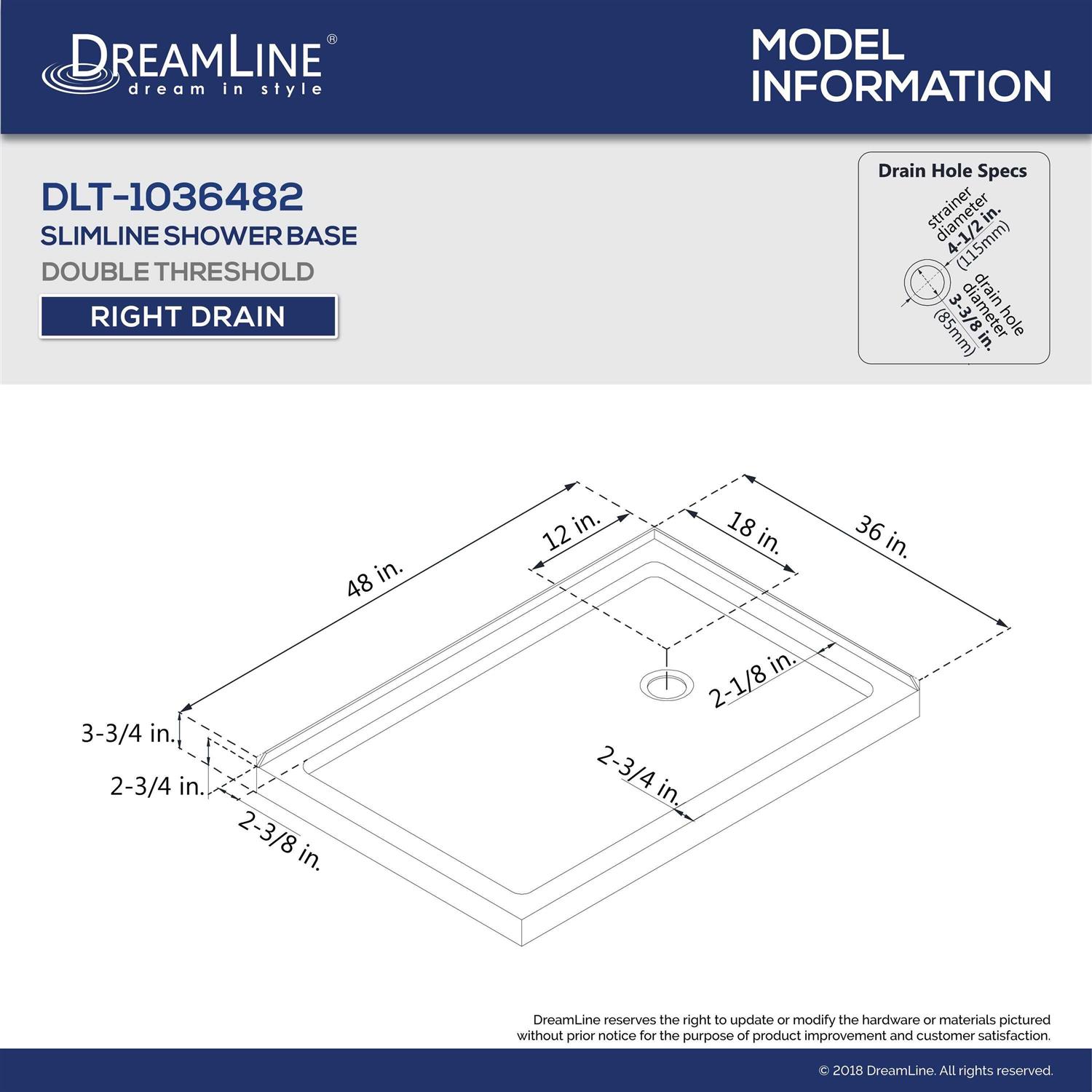 DreamLine SlimLine 36 In. X 48 In. Double Threshold Shower Base DLT ...